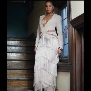 Elegant Cream Fringe Dress